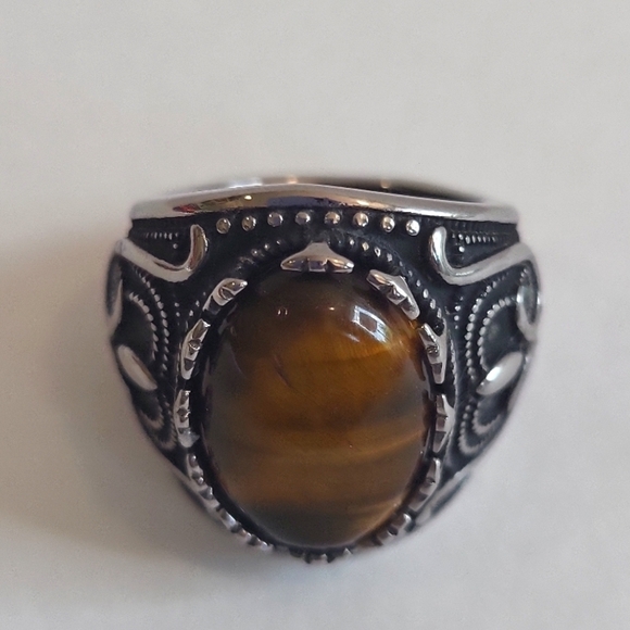919- Tiger Eye Natural Gemstone Handmade Men's Ring Size 10 NWT - Picture 3 of 7